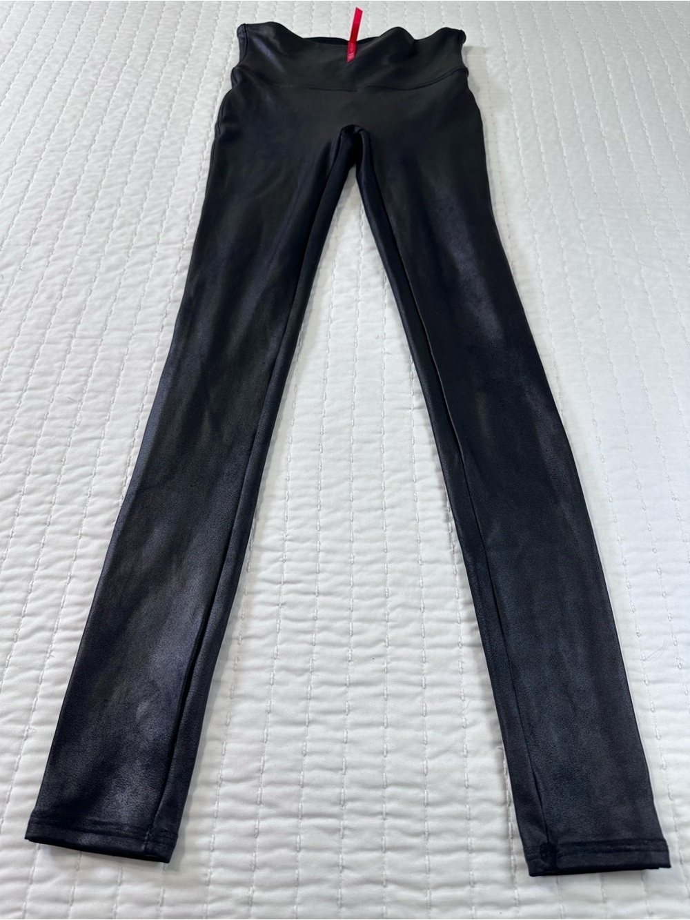 SPANX Black High-Waist Faux-Leather Leggings Smoothing Shaping Sleek Size SP - Picture 2 of 12
